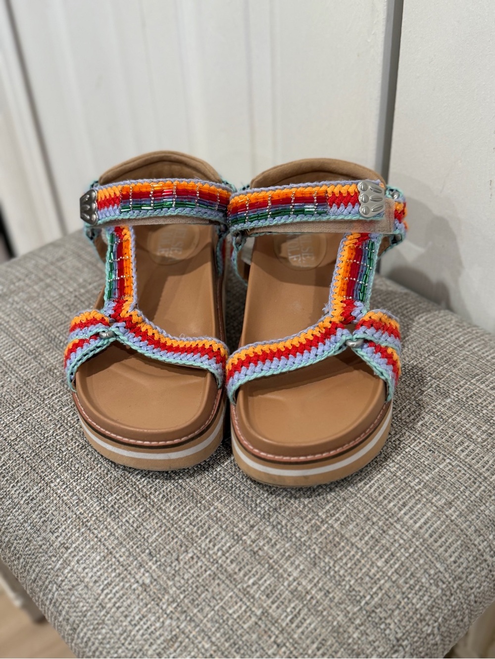 Chelsea & Violet Multicolor Crochet Strap Platform Sandals